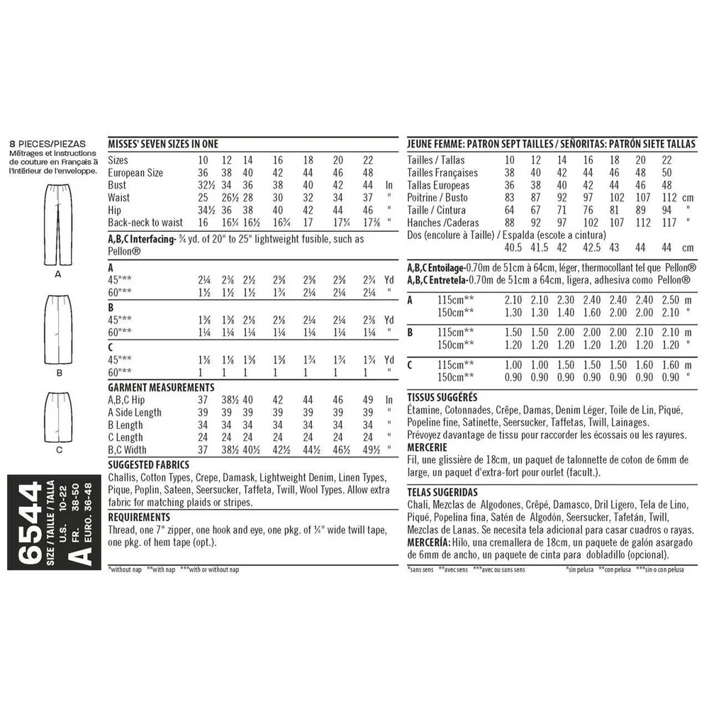New Look Sewing Pattern‎ 6544 Skirt Pants Size 10-22